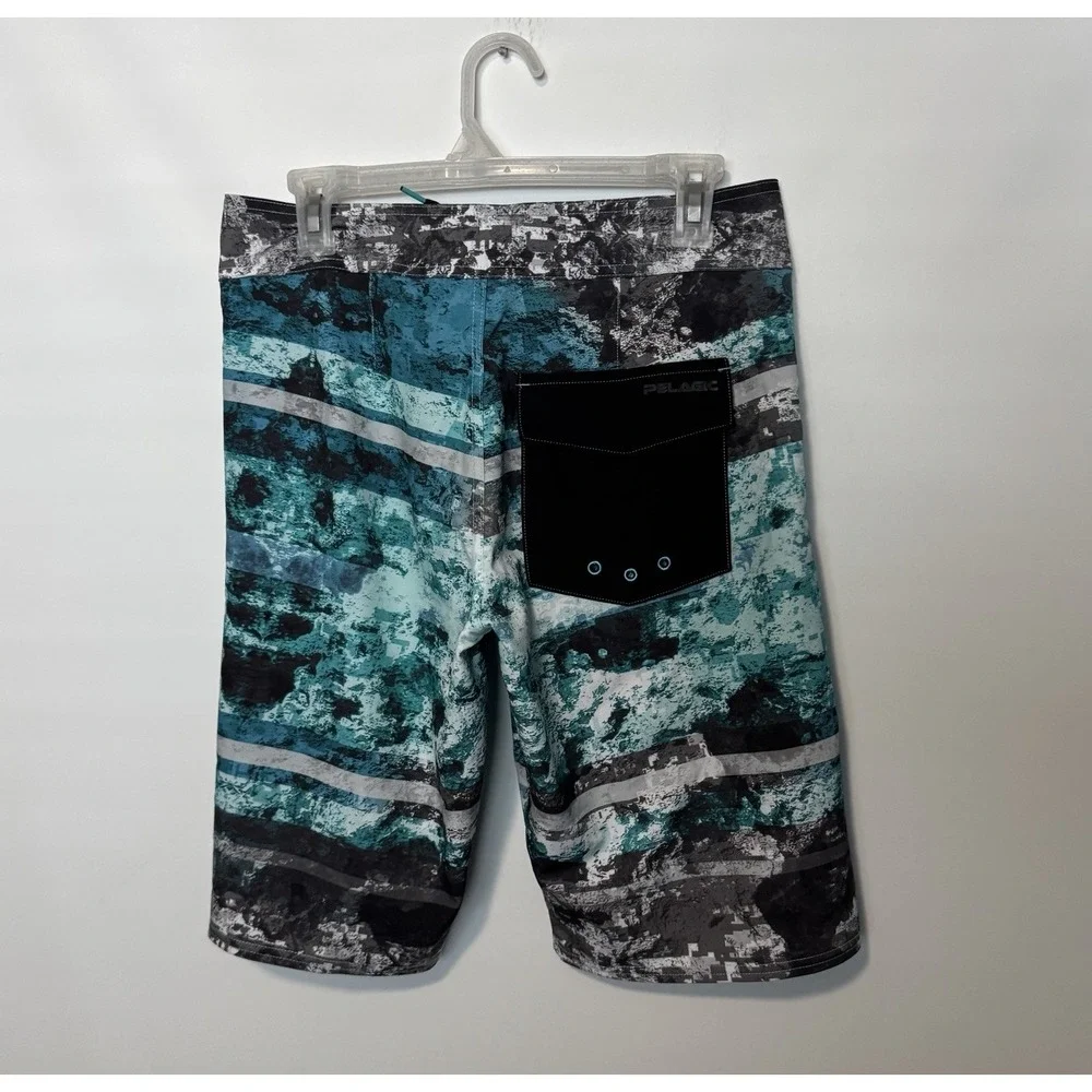 Pelagic Argonaut Board Shorts Mens 30 Teal Black Swim Fishing Surfing Unlined